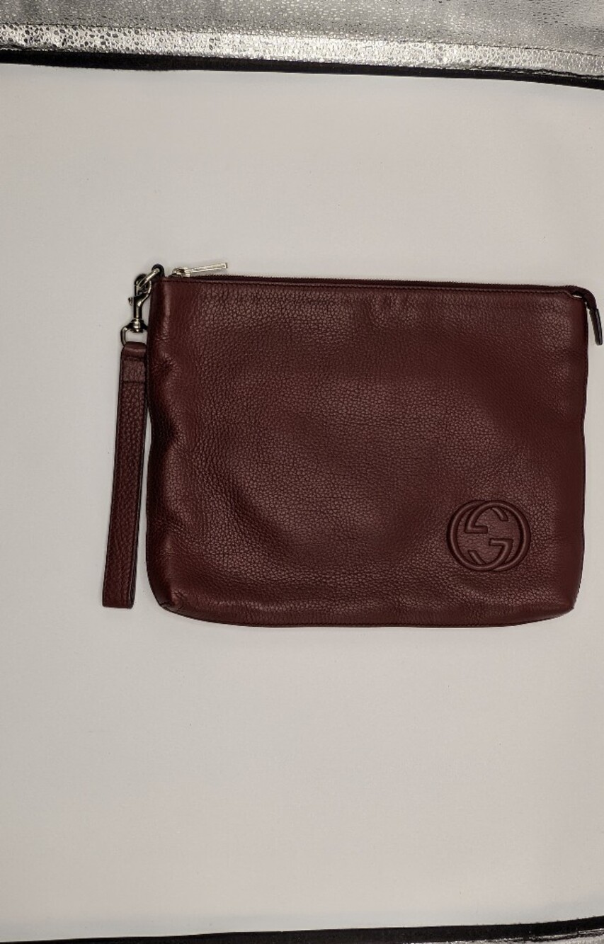 Gucci Soho Burgundy Leather Large Wristlet Clutch Pouch